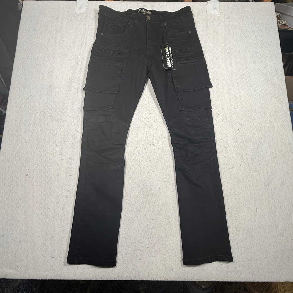 CDMG & Co Men Jet Black Cargo Jeans Slim Straight C12475 34x32 NWT